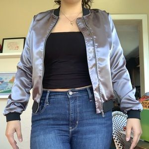 Gray/Silver American Eagle Bomber Jacket